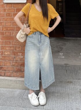 【婷子定制】150小个子改版夏款遮胯藏肉显瘦A字牛仔半身裙2682