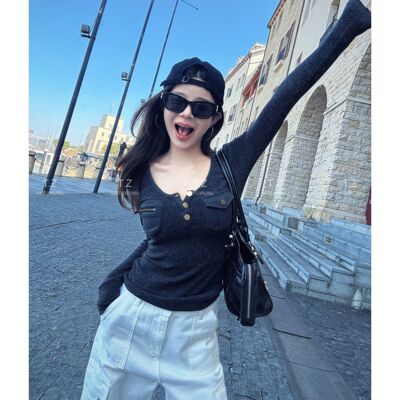 【婷子定制】~150小个子改版春款纯欲修身显瘦长袖上衣D2980