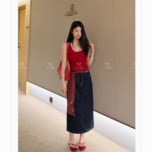 【婷子定制】~150小个子夏款带胸垫基础百搭挂脖吊带背心E288