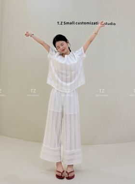 【婷子定制】~150小个子改版夏款提花全棉透气不闷汗家居套装E126