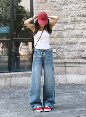 【婷子定制】~150小个子改版春款美式显瘦百搭直筒休闲牛仔裤2659