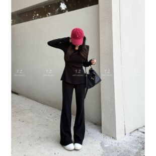 春款 婷子定制 150小个子改版 显瘦微喇两件套D3072 开叉纽扣长袖