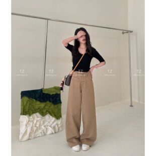 ～150小个子春款 老钱风气质显瘦百搭直筒休闲裤 D3088 婷子定制