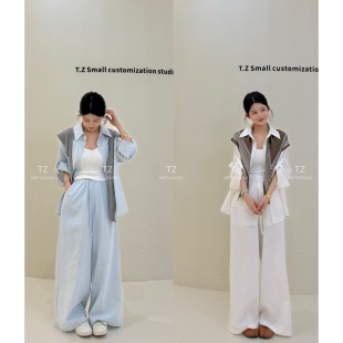 【婷子定制】~150小个子韩系松弛感天丝防晒衬衫+阔腿休闲裤E173