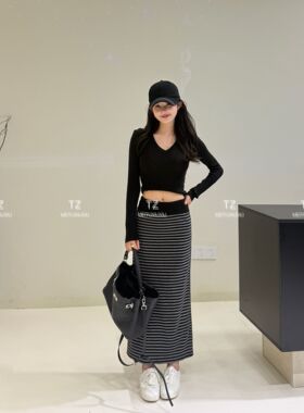 【婷子定制】～150小个子改版夏款百搭条纹包臀直筒半身裙D3155