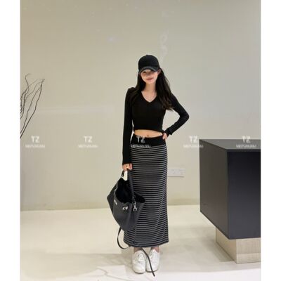 【婷子定制】～150小个子改版夏款百搭条纹包臀直筒半身裙D3155
