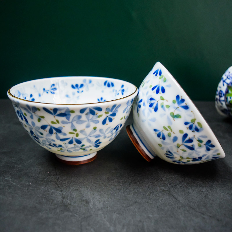 日本进口光峰小蓝芽粥碗日式米饭碗陶瓷餐具创意家用饭碗面碗汤碗