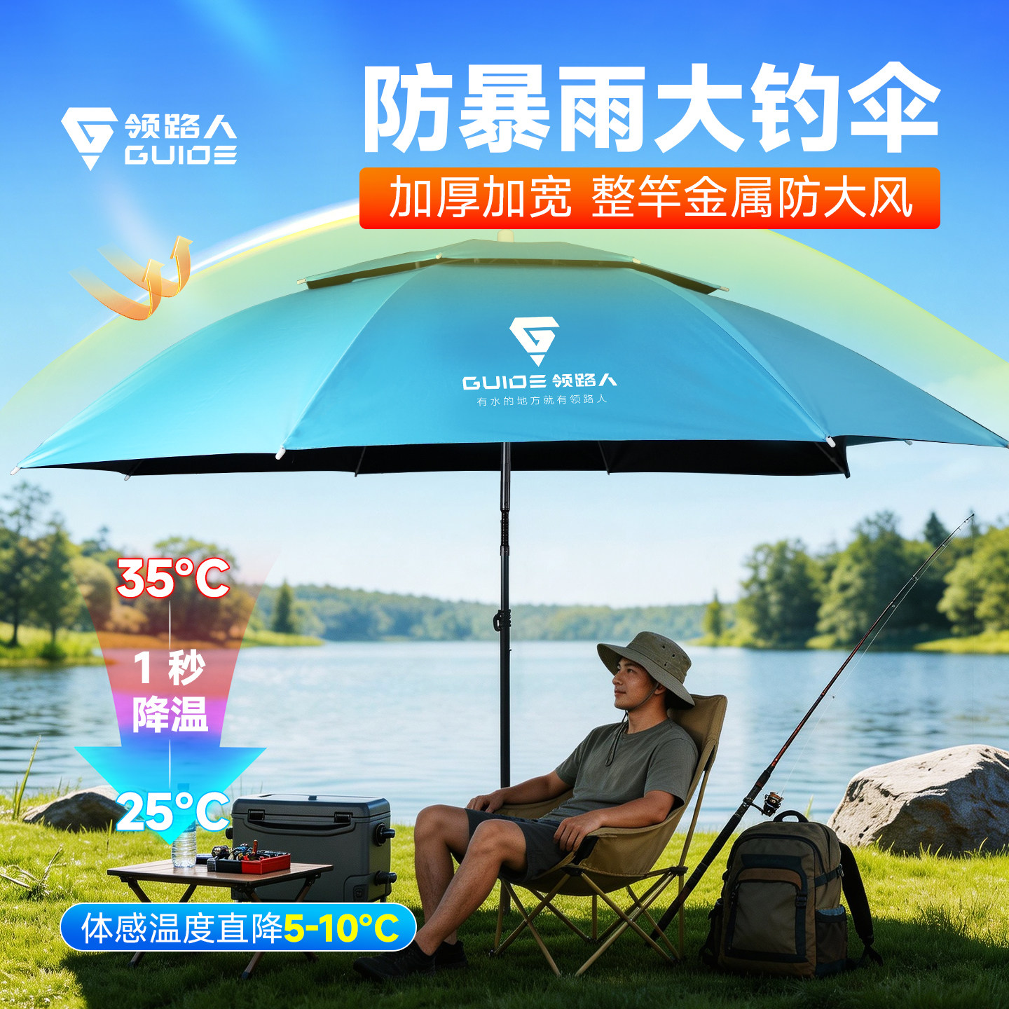 领路人钓鱼伞2026新款户外专用钓鱼遮阳伞加厚防晒防暴雨万向钓伞