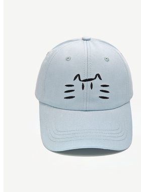 可爱猫咪刺绣加宽檐棒球帽显脸小