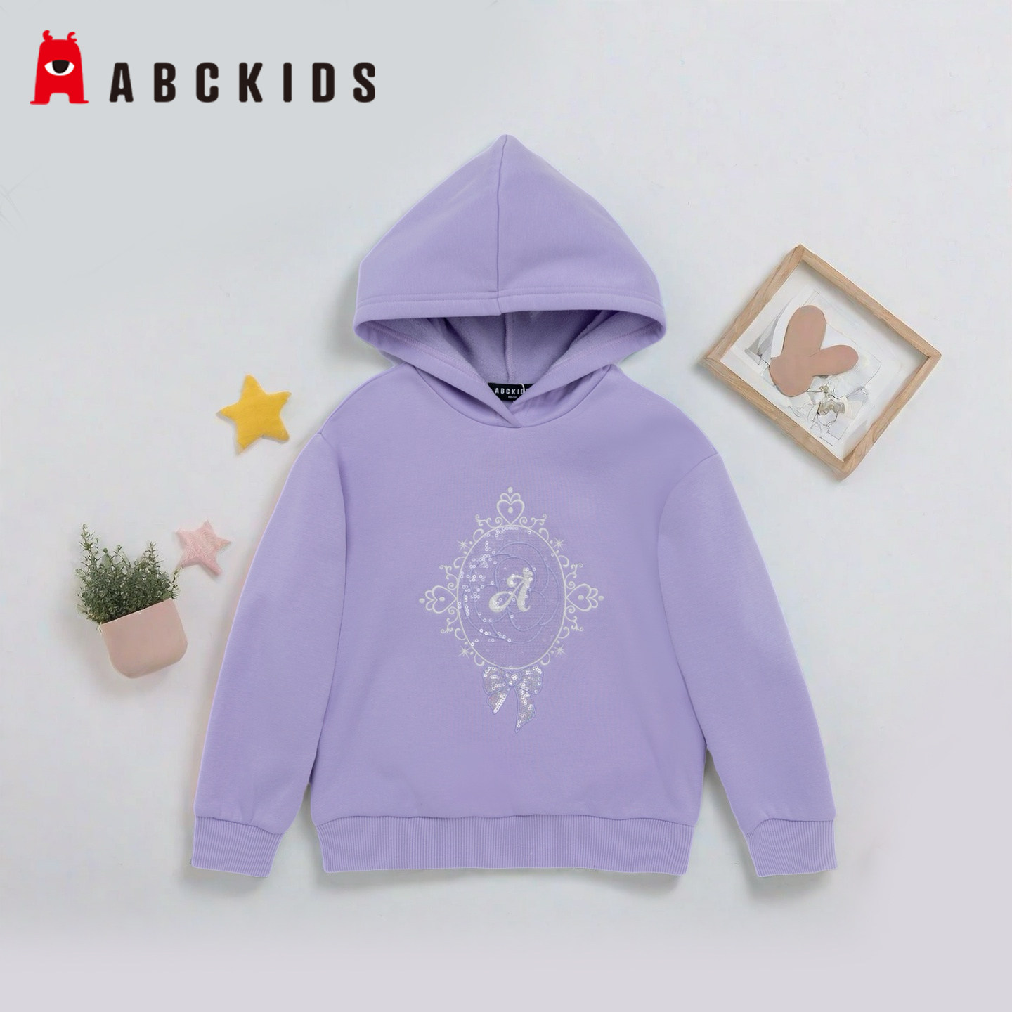 abckids童装2024春秋女童商场同款带帽套头加绒卫衣F331305211