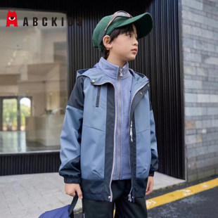 abckids男童外套24秋季 两件套风衣F432310021 儿童冲锋衣宽松工装