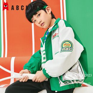 男中童立领拼色LOGO印花外套F312303023 新品 abckids童装 2024春季