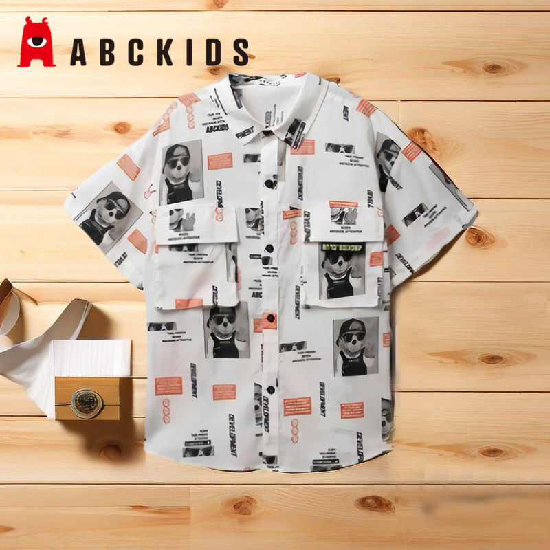 abckids童装2023夏季新品男童印花夏装卡通长袖衬衫潮F122302104