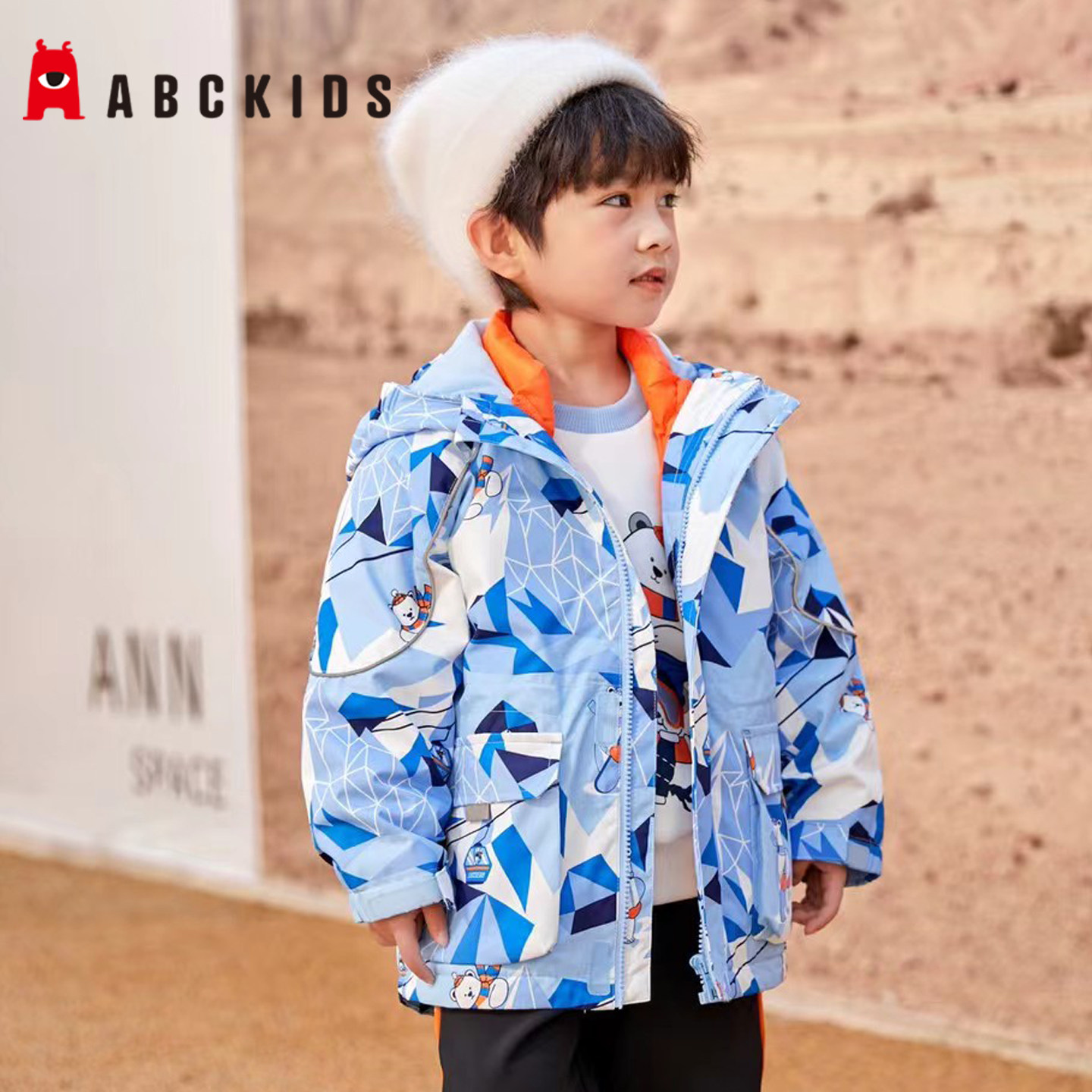 Abckids男童连帽羽绒服2件套图片