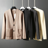 简约日系男外衣修身 针织开衫 休闲纯色青年外穿针织衫 时尚 外套 男士