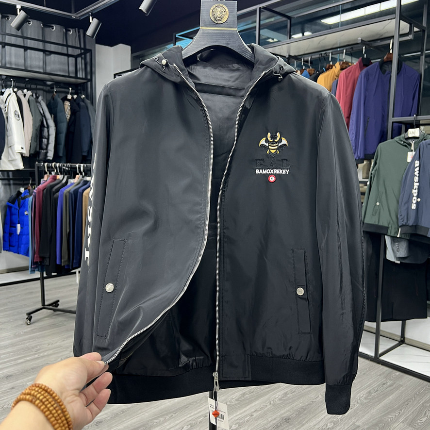 连帽夹克衫秋装时尚休闲韩版修身贴布刺绣印花工艺青年茄克外套男