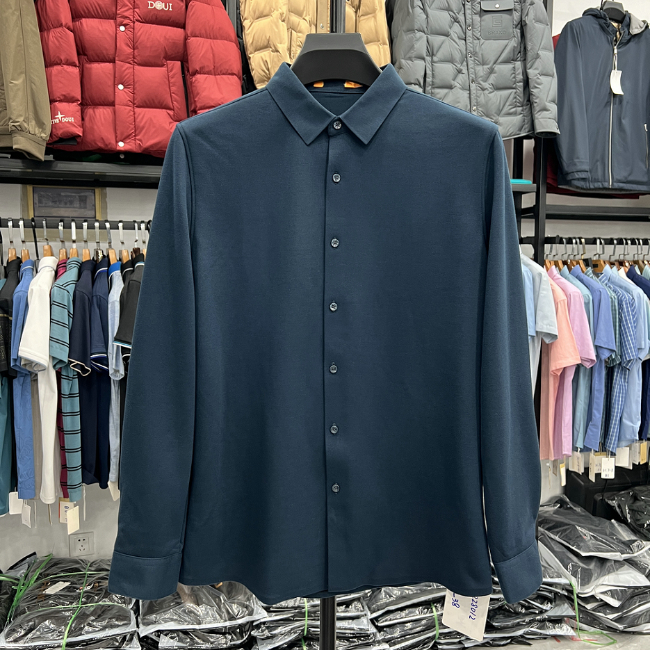 罗家一体绒保暖长袖衬衫纯色商务休闲中青年加厚抓绒日常无缝衬衣