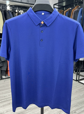 ODM余单翻领短袖T恤衫夏季薄款无缝压胶针织滑爽弹力商务体恤衫男