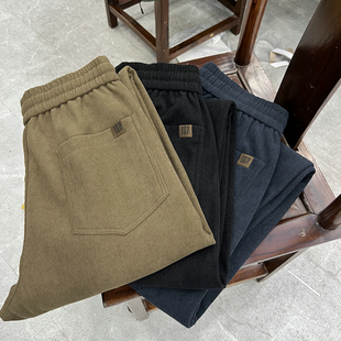 日系宽松休闲裤系带抽绳阔版青年灯芯绒平绒复合秋冬厚款长裤子潮