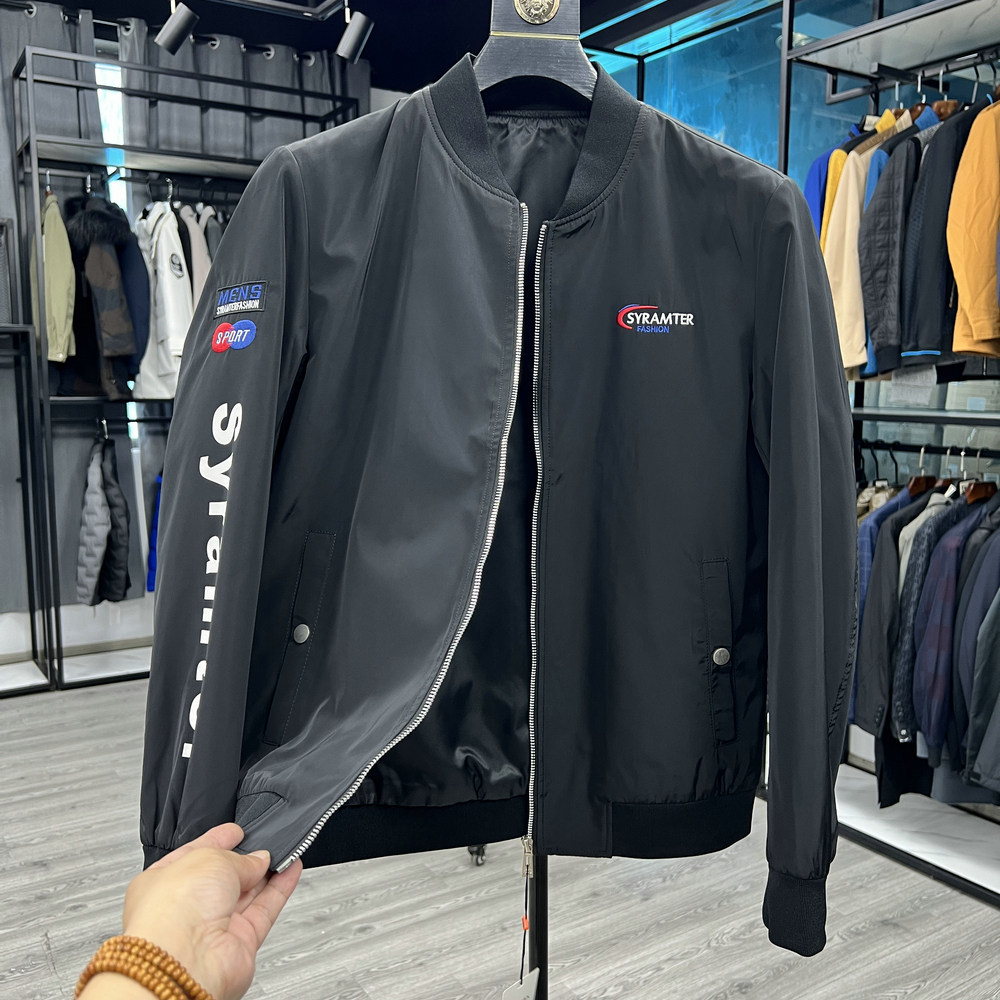 棒球领夹克衫时尚休闲短款刺绣印花直筒青年春秋外套棒球领男外衣