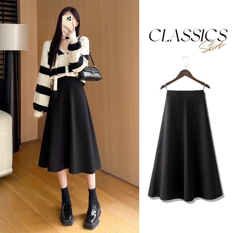 西装a字半身裙女秋冬季2025新款梨型身材遮胯垂坠感黑色长裙伞裙