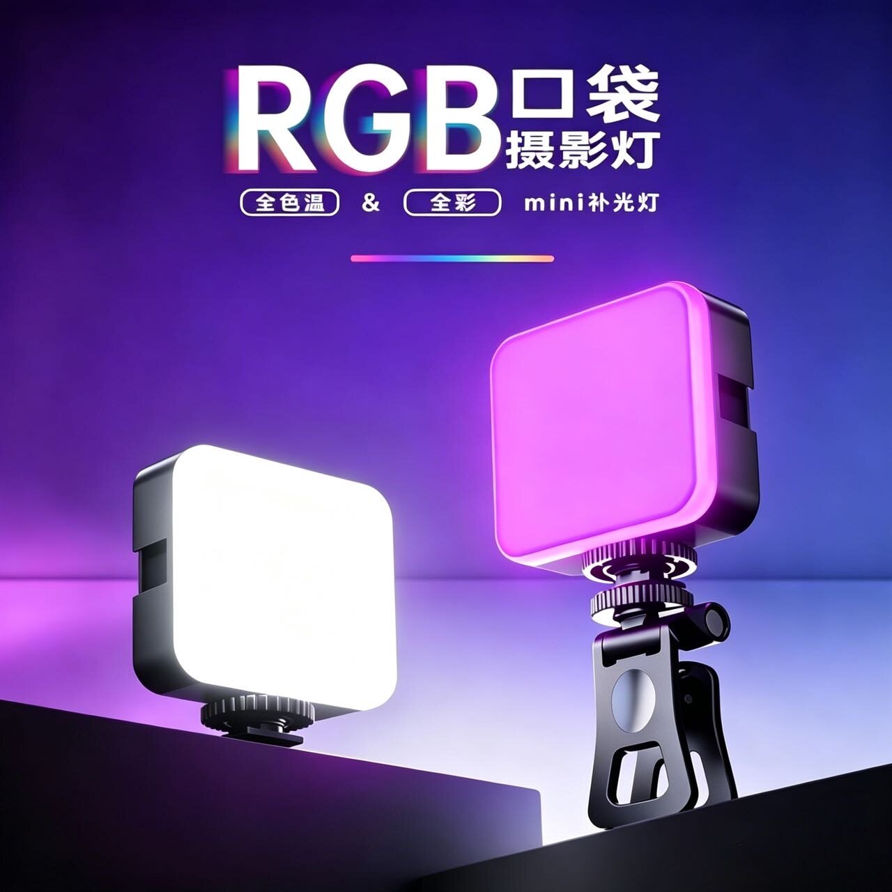 摄影口袋灯手机自拍直播美颜夹式RGB氛围灯单反相机拍摄补光灯