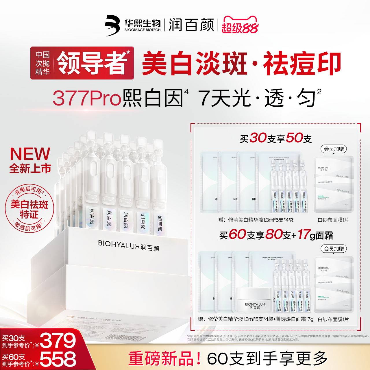 【重磅新品】润百颜377PRO美白淡斑次抛精华液祛痘印维C烟酰胺ECM