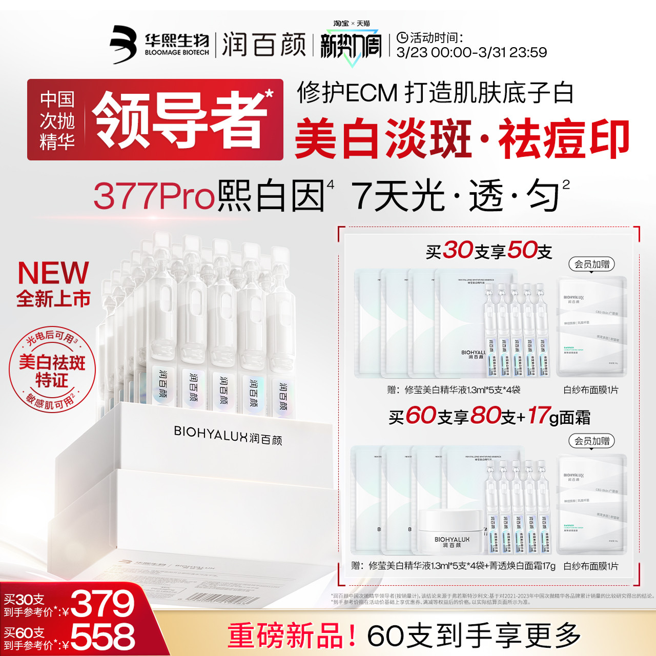 【重磅新品】润百颜377PRO美白淡斑次抛精华液祛痘印VC烟酰胺ECM