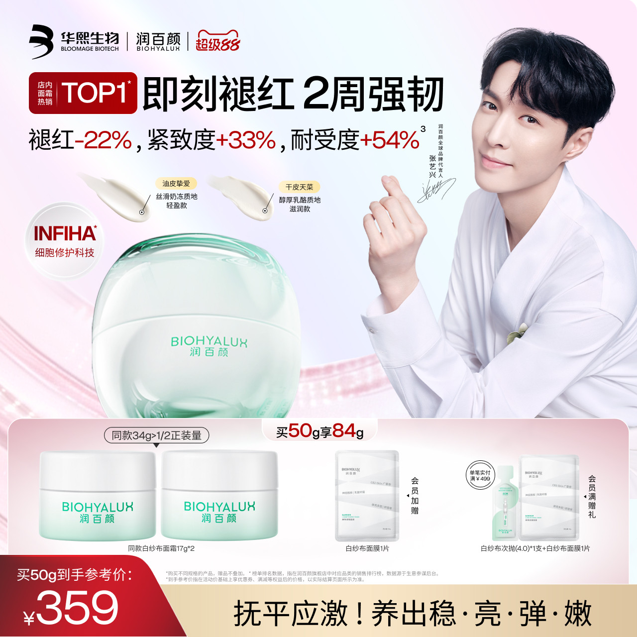 润百颜白纱布面霜修护保湿图片