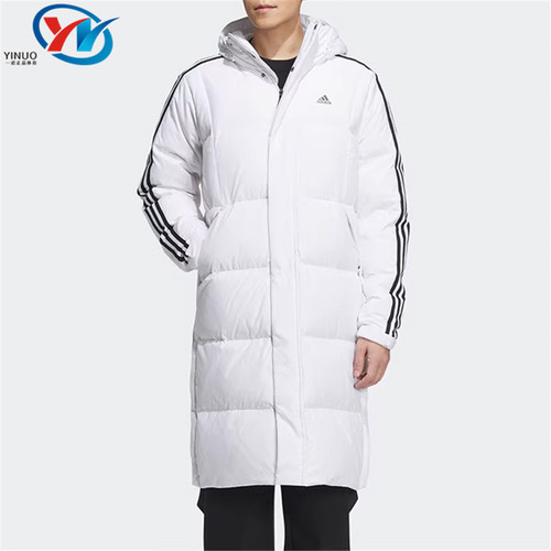 阿迪达斯男连帽中长款保暖羽绒服