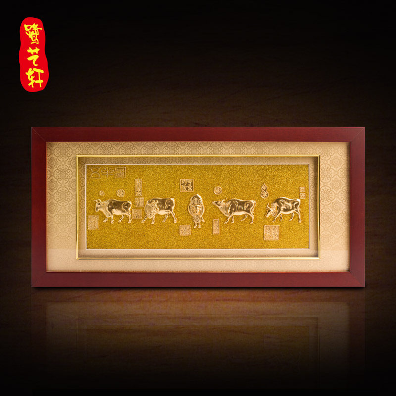 五牛图摆件金箔漆线雕工艺品实木画框厦门特色纪念品商务礼品高档