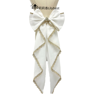 95cm白金拖尾蝴蝶结背纱别针金色花边水钻吊坠配饰洛丽塔装饰小物