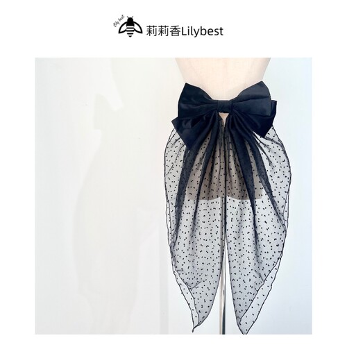 丝绒提花欧根纱后背拖尾蝴蝶结