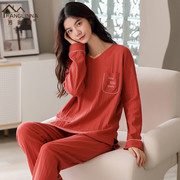 Spring and autumn cotton pajamas women's Korean version v-neck long-sleeved solid color simple autumn and winter cotton home clothes can be worn outside suit