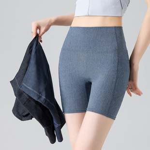 牛仔短裙女春季新款高腰显瘦五分瑜伽裤可外穿口袋修身提臀打底裤