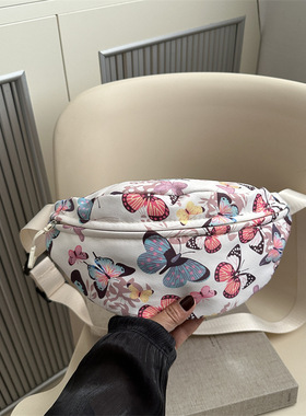 大容量文艺个性潮流唯美印花蝴蝶2024新款韩版时尚洋气手提胸腰包