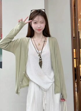 莱赛尔天丝防晒衫女夏季新款大码显瘦披肩防晒衣V领透气开衫外套