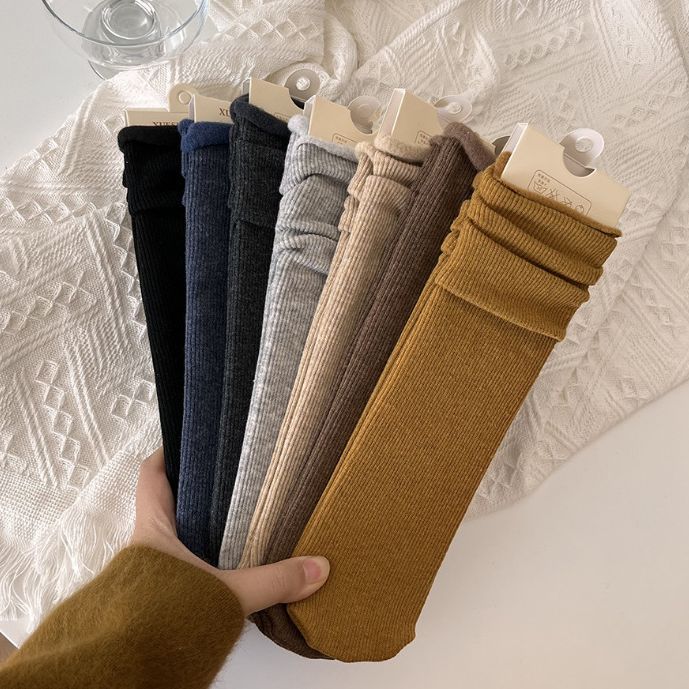 7色堆堆袜女秋季纯色加厚保暖防臭袜百搭中筒袜秋冬美拉德袜子