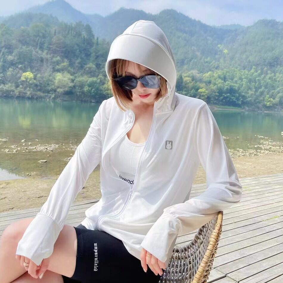 严选二代兔子防晒衣女夏季长款连帽外套薄透气防紫外线冰丝防晒服