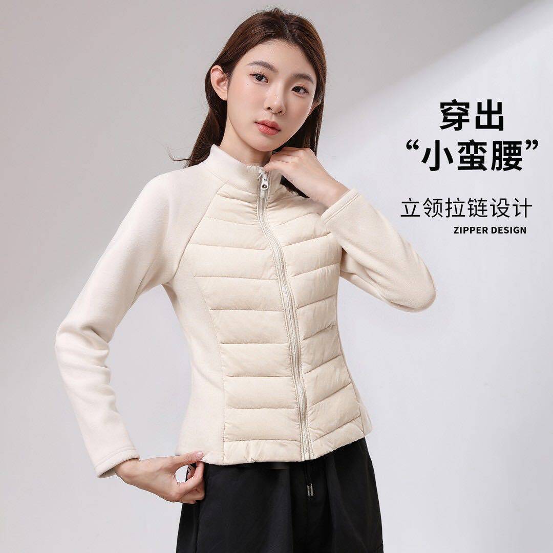 瑜伽防风棉服女冬季新款立领修身石墨烯棉衣时尚保暖拼接羊毛外套