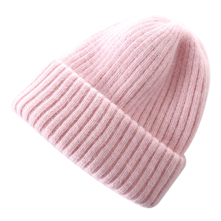 兔毛帽子女秋冬季百搭直条纹双层加厚保暖毛线帽护耳针织帽潮冷帽