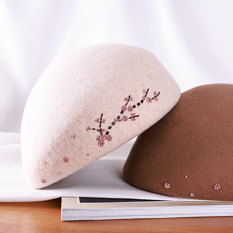 硬定型贝雷帽女秋冬季时尚毛呢帽