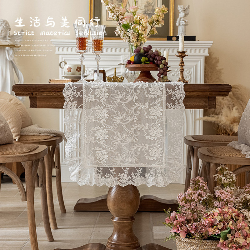 法式桌旗ins白色餐桌布艺五斗柜台面装饰盖巾田园风中间长条盖布,居家布艺,桌布,淘宝优惠券,粉丝福利购,淘宝优惠卷