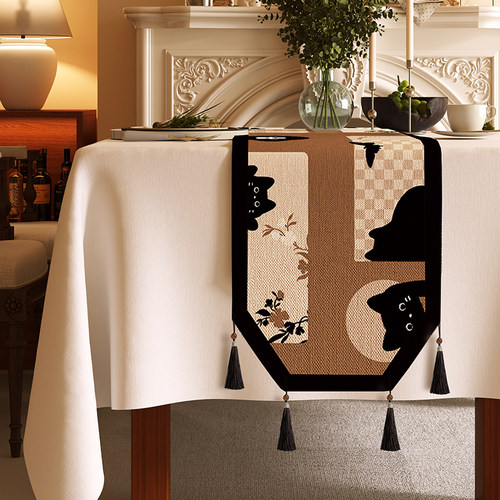 中古风八角桌旗轻奢高端餐桌布长条防水茶几布电视柜斗柜边柜盖布