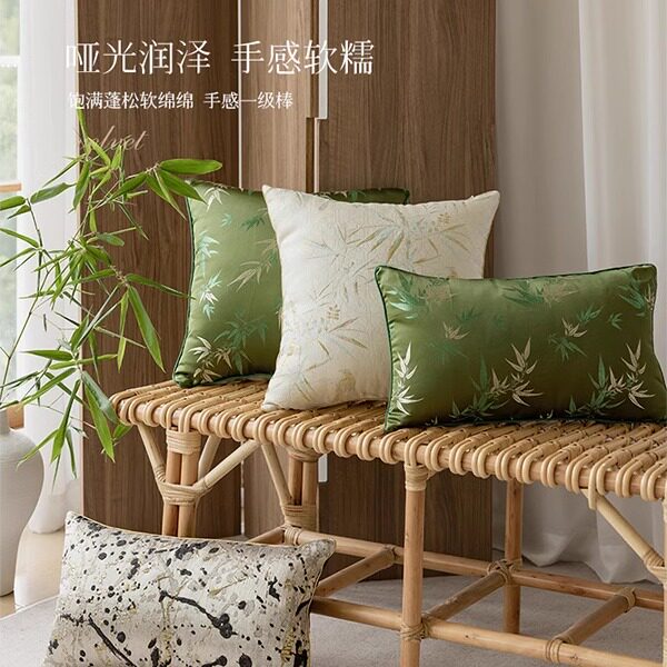 新中式客厅沙发抱枕套竹子高级感中国风靠枕长条靠背轻奢不含芯