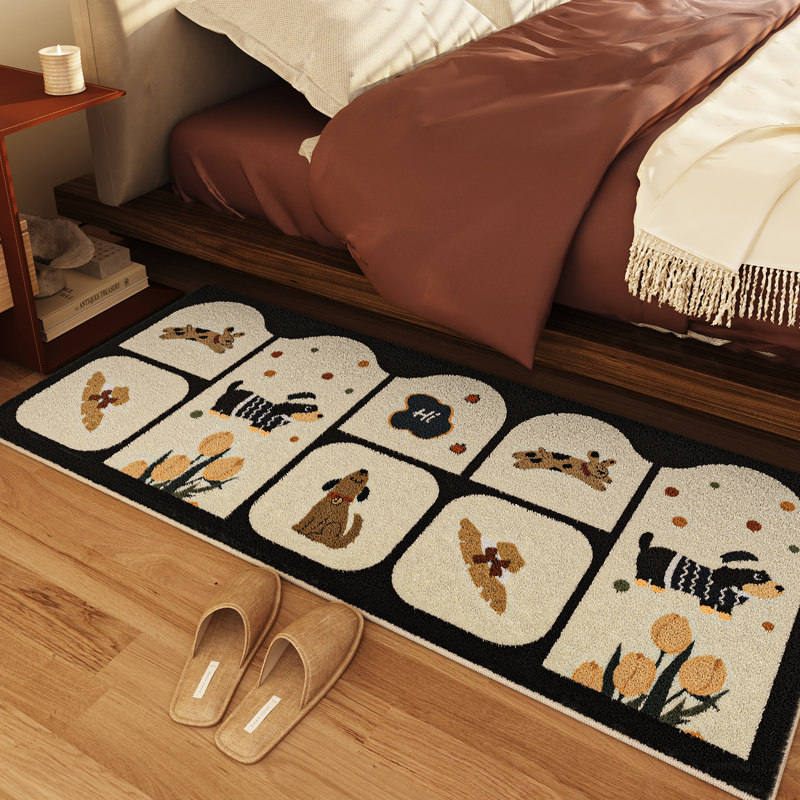 复古卡通卧室床边地毯2024新款腊肠狗滑板地垫主卧床头免打理垫子,居家布艺,地毯,淘宝优惠券,粉丝福利购,淘宝优惠卷
