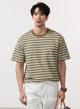 意式老钱风复古撞色条纹短袖T恤男士夏季高级感休闲百搭半袖上衣