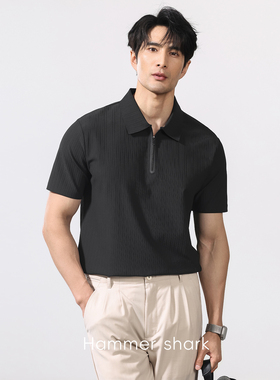 意式老钱风肌理感短袖polo衫男士夏季薄款凉感半拉链T恤2026新款