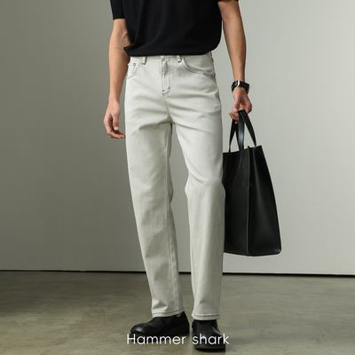 莱赛尔小直筒牛仔裤男夏季简约百搭商务通勤休闲长裤HAMMER SHARK