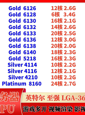 Intel 6132 6133 6138 5218 4114 4116 4210 8160 CPU LGA3647针